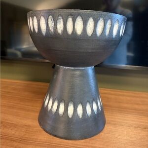 Handcrafted Matte Charcoal Decorative Pedestal Wood Bowl